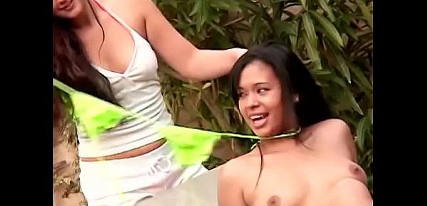  Girl Isabella Cruz eats out her lesbian girl Carmella Diamond shaven pussy outside